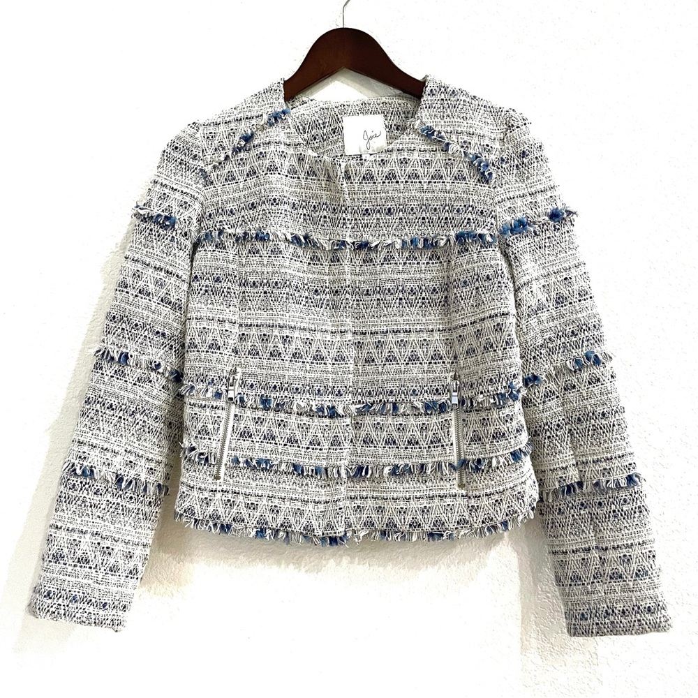 NEW Joie Tweed Fringe Boucle Moto Jacket Boho Size Small - Picture 10 of 14